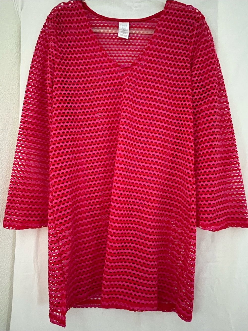 Bright Pink Open-Knit V-Neck swim coverup